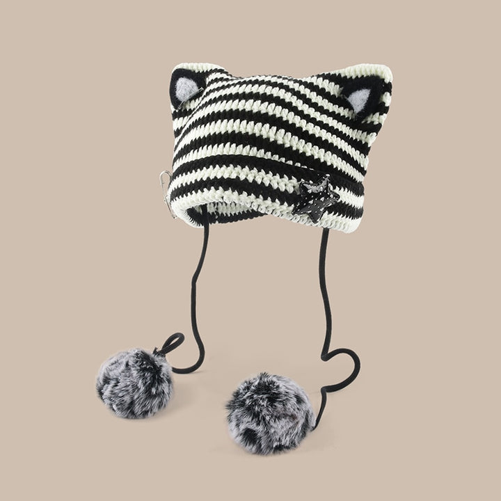 Kawaii Y2K Cat Ears Crochet Beanie - Juneptune