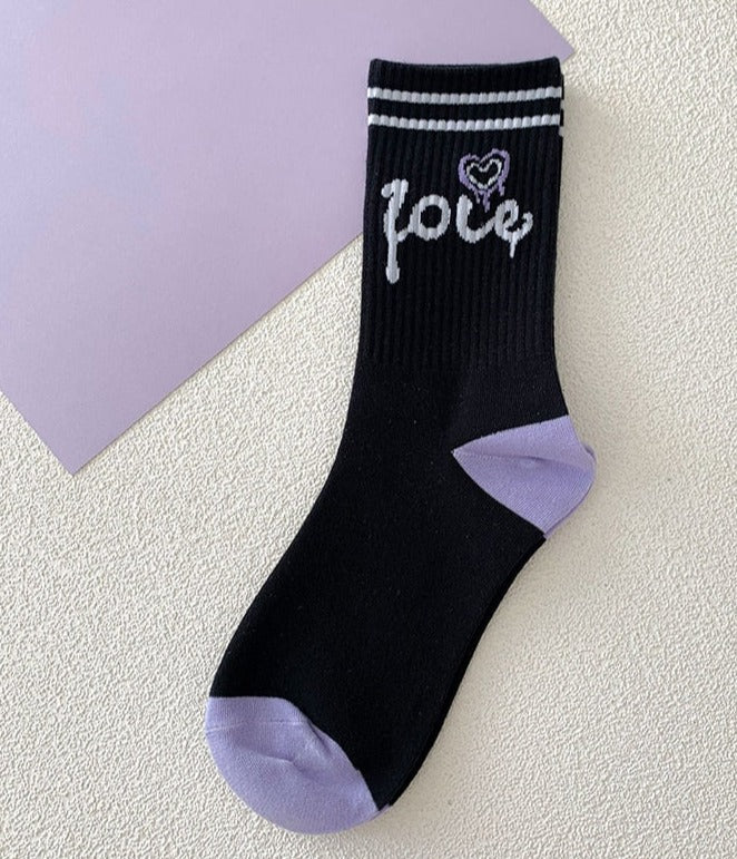 Purple Heart Print Cotton Socks - Juneptune