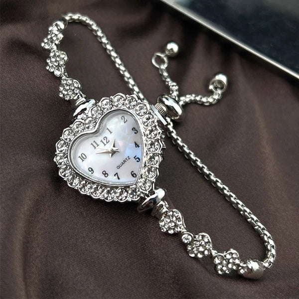 Vintage Rhinestones Heart Shaped Watch Bracelet