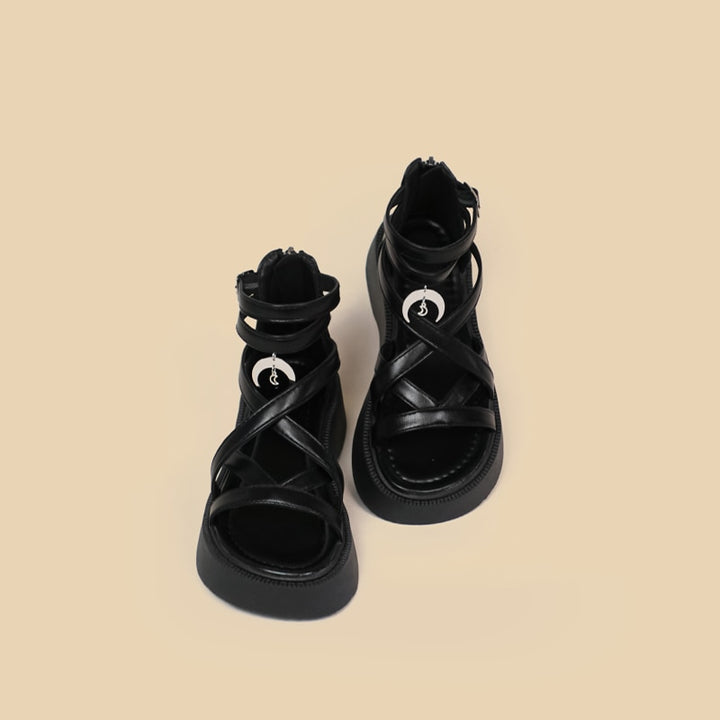 Gothic Lolita Black Sandals - Juneptune