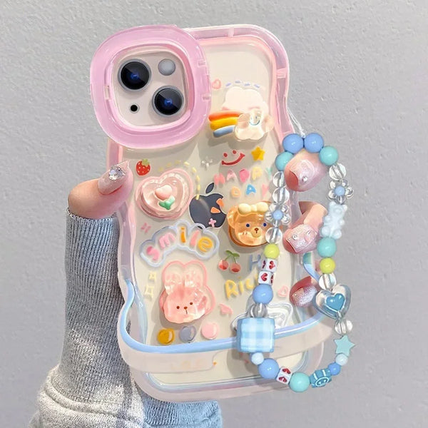 Kawaii Pastel Wavy iPhone Case With Chain