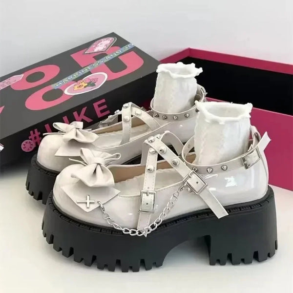 Gothic Bow Chain Platform Mary Janes