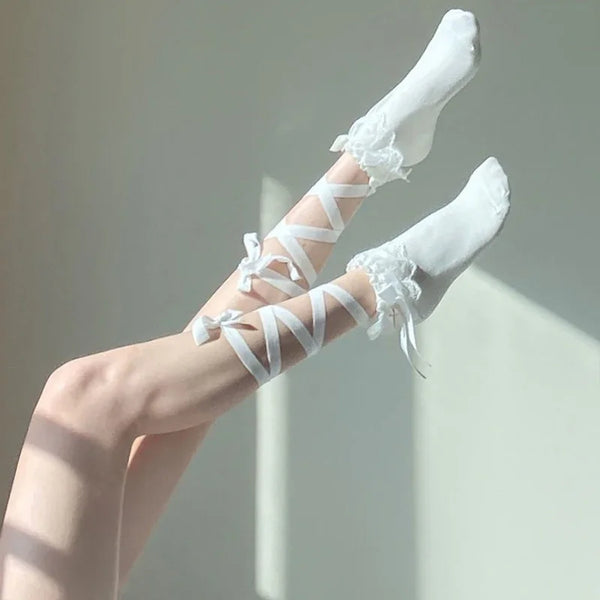 Coquette Ribbon Lace-Up Socks