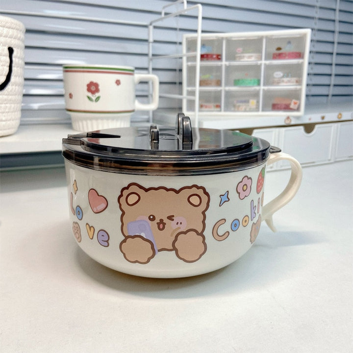 Cute Stainless Steel Bear Ramen Noodle Bowl - Juneptune