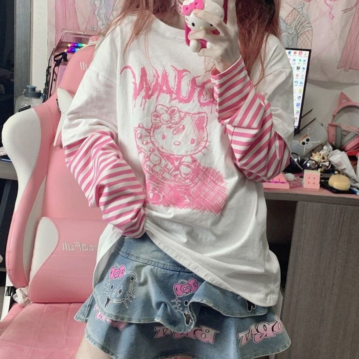 Sanrio Hello Kitty Striped Sweatshirt - Juneptune