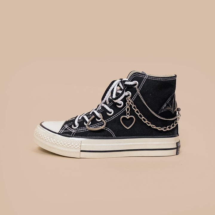 Gothic Black Bat Chain High Top Shoes - Juneptune