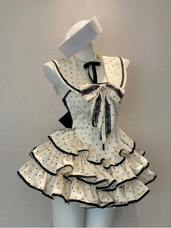 Polka Dot Sailor Ruffle Dress