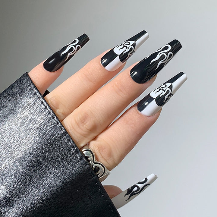 24Pcs/Box Press-On Aesthetic Gothic Black False Nails - Juneptune