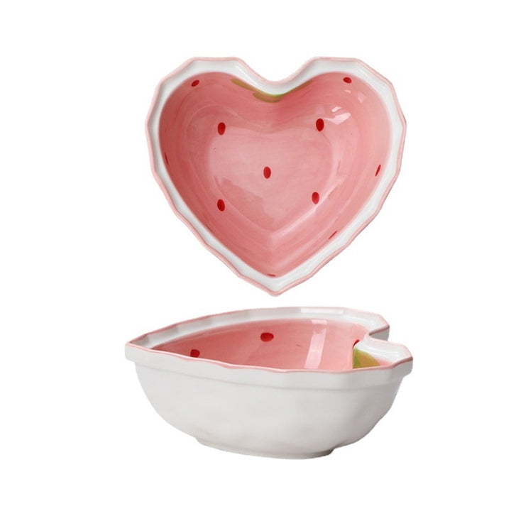 Kawaii Heart Shaped Strawberry Ramen Bowl and Spoon - Juneptune