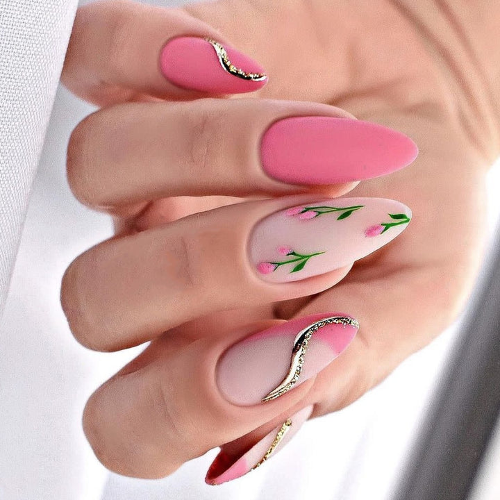 24pcs/Box Press On Cute Floral Summer False Nails - Juneptune