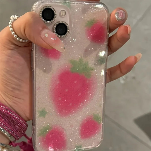 Glitter Strawberry Clear iPhone Case