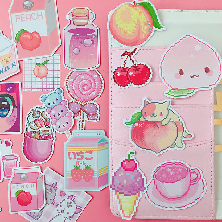 Kawaii Pink Pixel Themed Stickers - Juneptune