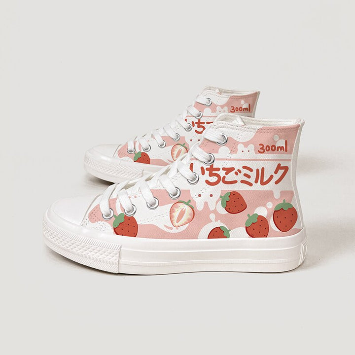 Kawaii Pink Strawberry High Top Shoes - Juneptune