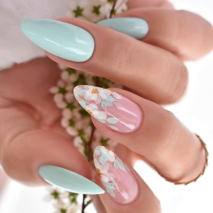 24pcs/Box Press On Cute Floral Summer False Nails - Juneptune