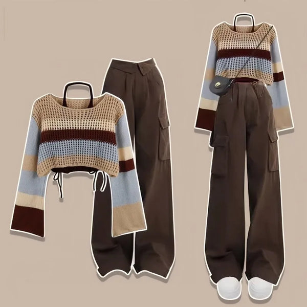 Cocoa Stripes Street Knit Outfit Set
