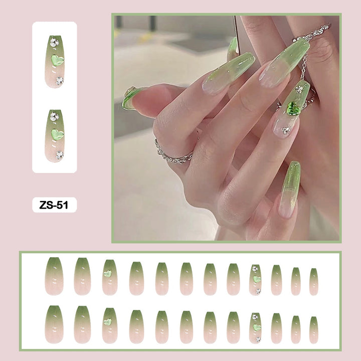 24pcs/Box Press On False Nails - Aesthetic Heart Bow Nails - Juneptune