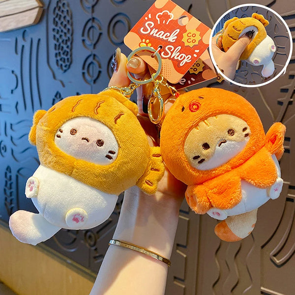 Kawaii Snack Cat Plush Keychain