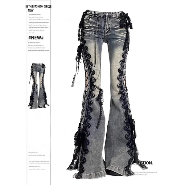 Edgy Lace-Up Statement Flare Jeans