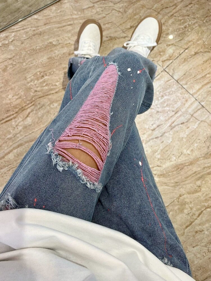 Kawaii Pink Ripped High Waist Jeans - Juneptune