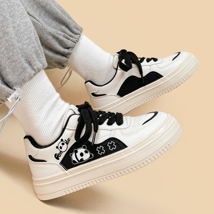 Kawaii Streetwear Black Panda Casual Sneakers - Juneptune