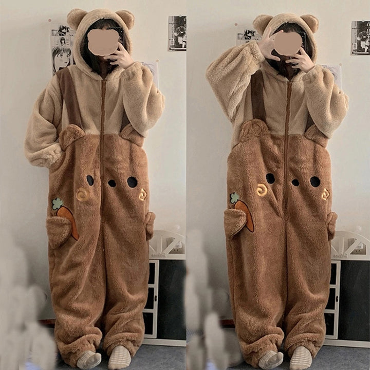 Kawaii Bear Hooded Fuzzy Pajama Set - Juneptune
