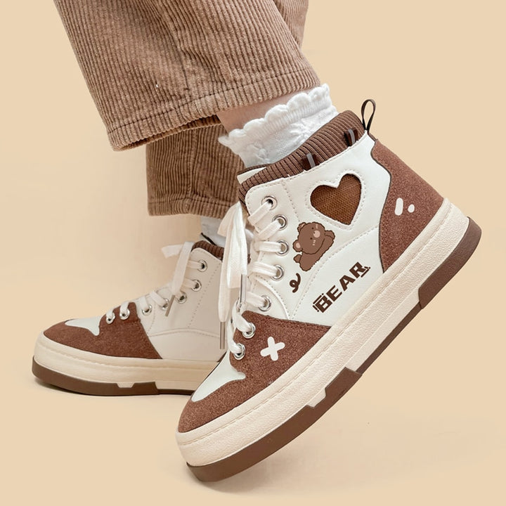 Kawaii Brown Bear Chunky Sneakers - Juneptune