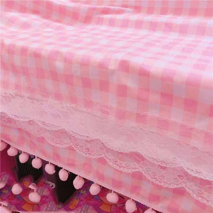 Pink Plaid Aesthetic Tablecloth - Juneptune