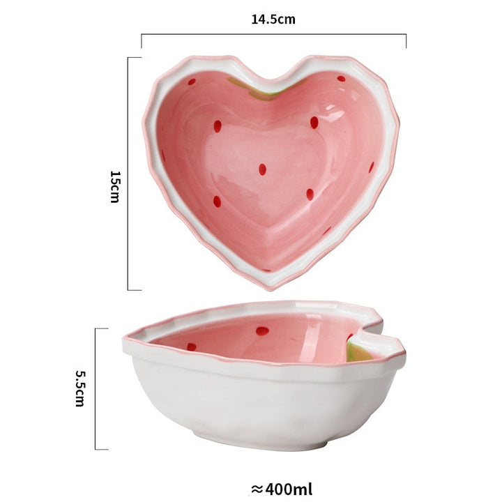 Kawaii Heart Shaped Strawberry Ramen Bowl and Spoon - Juneptune