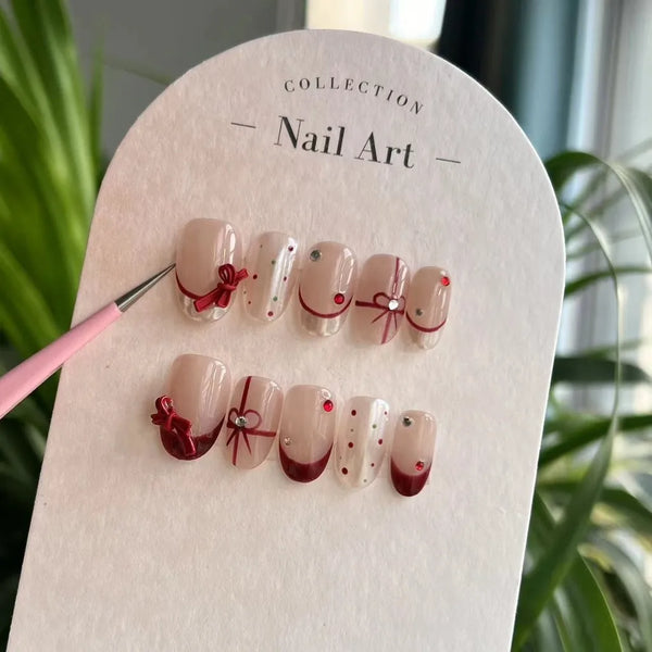 Burgundy Polka Dot Nails Set