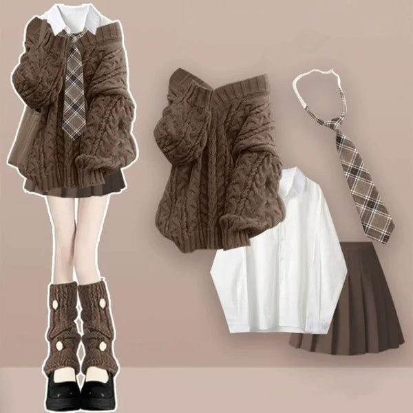 Autumn Preppy Scholar Knit Outfit Set