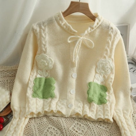 Cottagecore Knitted Floral Sweater - Juneptune