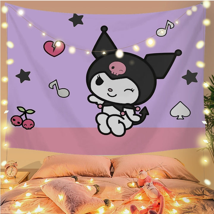 Sanrio Kawaii Kuromi Wall Decoration Tapestry - Juneptune