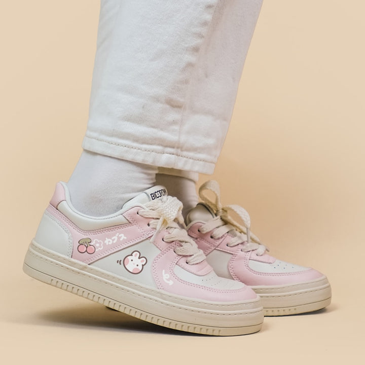 Kawaii Pink Cherry Bunny Chunky Sneakers - Juneptune