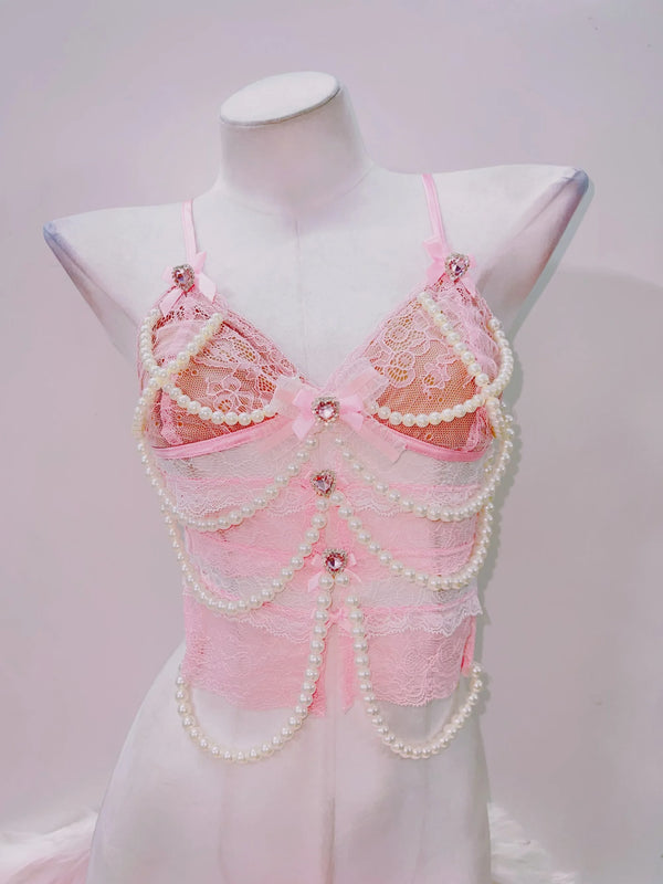 Pearl Blossom Lace Coquette Top