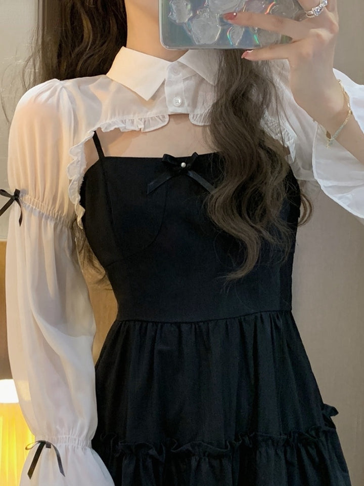 Princess Black Dress With Sleeves - Juneptune