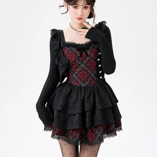 Crimson Punk Coquette Lace Outfit Set