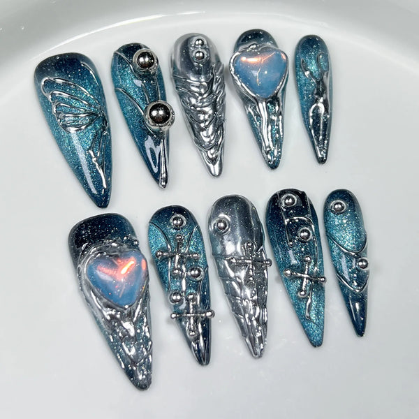 Aquamarine Siren Blade Nails Set