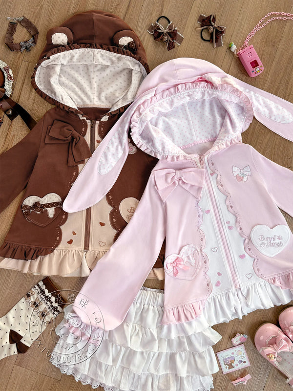 Soft Girl Sweet Bunny Frill Hoodie