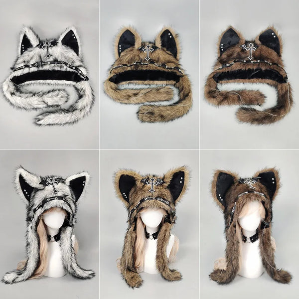 Edgy Fluffy Wolf Ears Hat