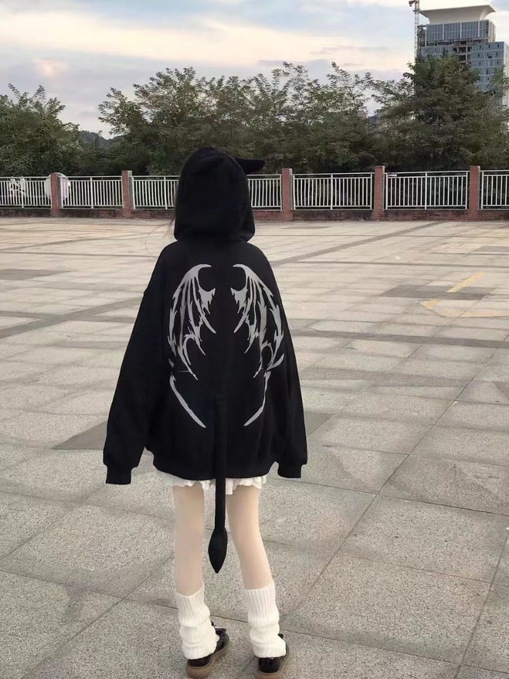 Gothic Harajuku Devil Oversized Hoodie - Juneptune