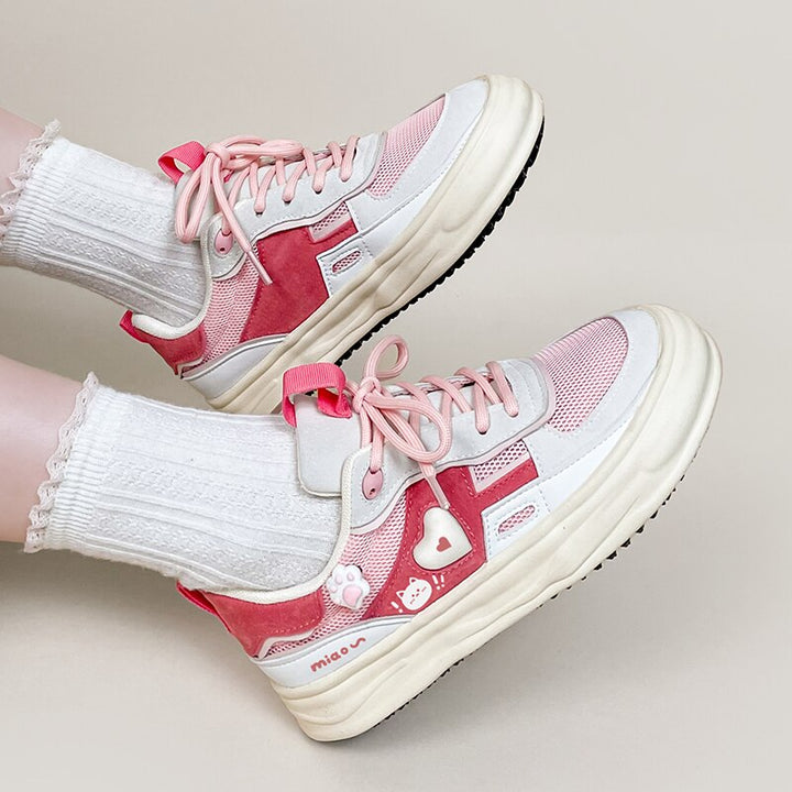 Kawaii Pink Cat Chunky Sneakers - Juneptune