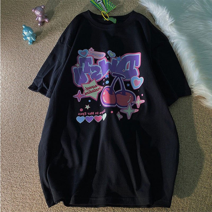 Kawaii Cherry Print T-Shirt - Juneptune