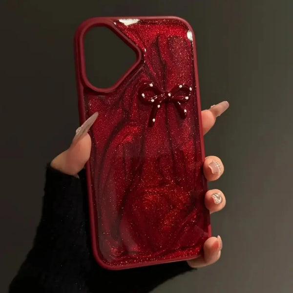 Deep Red Bow iPhone Case