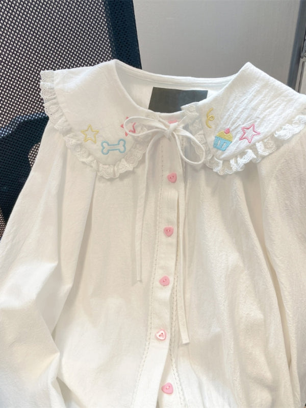 Kawaii Embroidery Lace Blouse - Juneptune