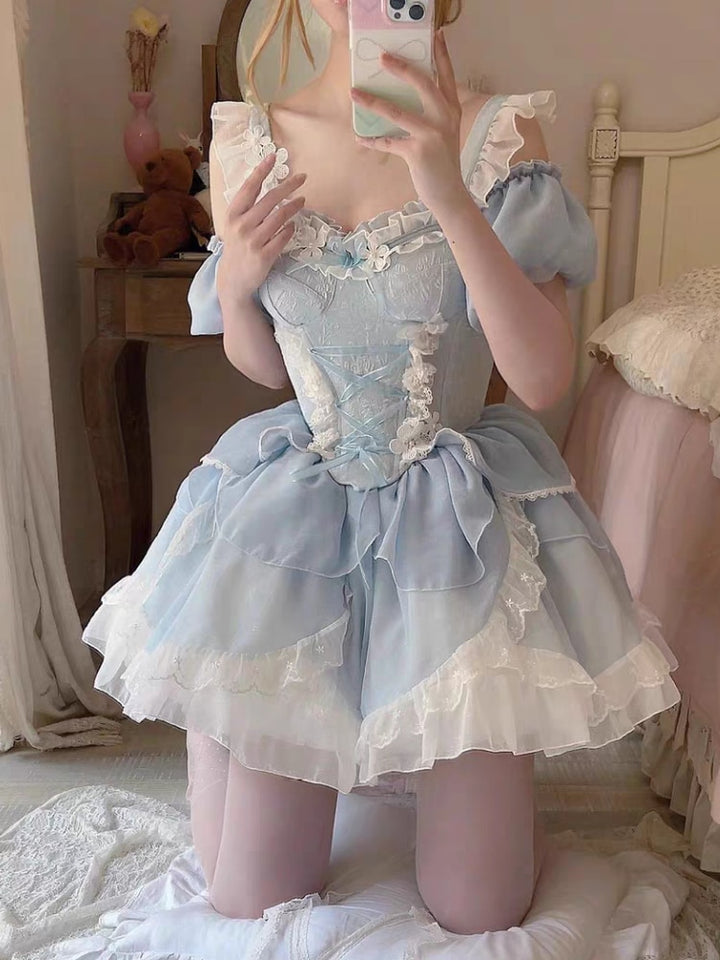 Sweet Lolita Blue Lace Dress - Juneptune
