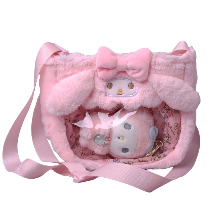 Kawaii Sanrio Fluffy Bag With Keychain - Juneptune