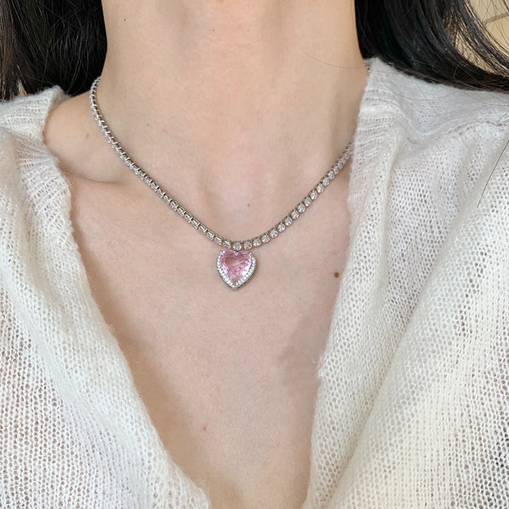 Kawaii Pink Heart Necklace - Juneptune