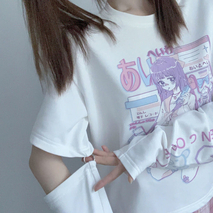 Kawaii Anime Sweatshirt With Arm Cover - Juneptune