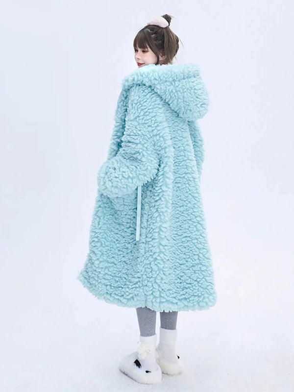 Icy Blue Faux Fur Long Coat