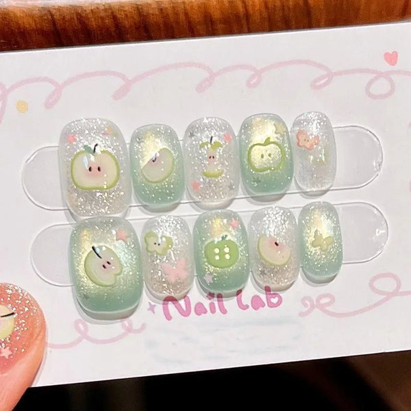 Sour Apple Candy False Nails
